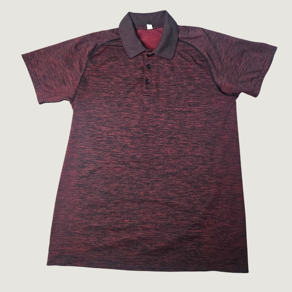 Lululemon Metal Vent Tech Polo Shirt Mens Large Red Black Short Sleeve